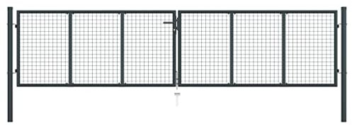 Gartentor Stabmattenzaun Gartentür Doppelflügeltor Doppeltor Hoftor Flügeltor Einfahrtstor Gartentpforte mit Pfosten und Befestigungsmaterial, 400x125 cm Grau