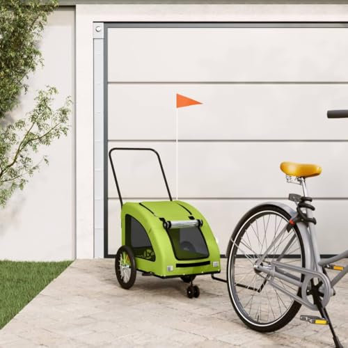 Fasba Fahrradanhänger für Hunde, Hundeanhänger für Fahrrad, Hundefahrradanhänger mit Reflektoren Flagge, Anhänger für Katzen Haustiere, Grün Oxford-Gewebe und Eisen 63,5 x 124,5 x 66 cm