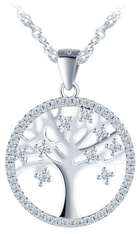 INFINIONLY Collar colgante de plata 925 para mujer niña collares arbol de la vida con circonitas moda joyería