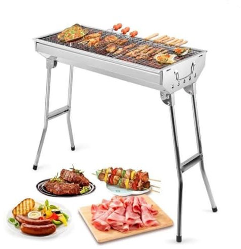 Barbecue portatile in acciaio inox, griglia a carbone, pieghevole con griglia, per campeggio e all'aperto, barbecue all'aperto, attrezzatura da campeggio, giardino