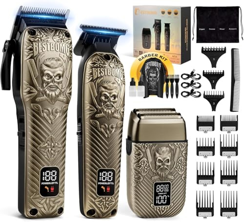 Hair Clippers for Men, Professional Hair Clippers, Beard Trimmer& Rechargeable Shaver Set, Metal T-Blade, LED Display, Barber Hair Cutting Kit for Men Grooming & Gifts (807E-Bronze)