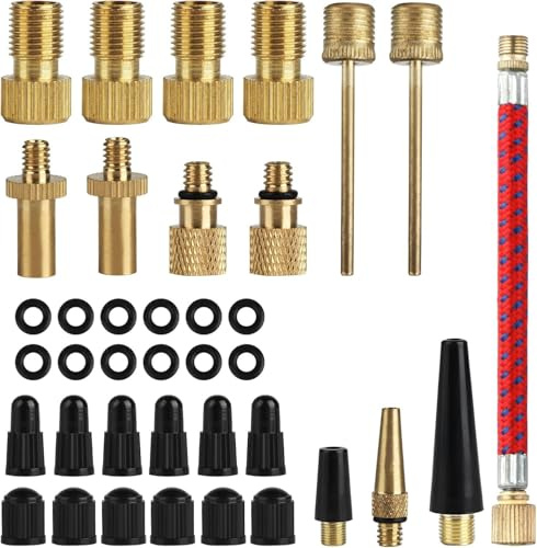 Kjzeex 38 Pcs Bike Valve Adapter DV/AV/SV Set, Bike Pump Adaptor Set, Bicycle Valve Adapter Bike Pump Valve Adapter Set, Bicycle Pump Adapter for Compressor Bicycle Pump