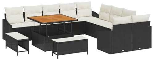 vidaXL Trädgårdsoffset med kudde med lagring 13 pcs Svart och kräm, Trädgård och Terrass, Modulär Uteplats Lounge Set, Hållbar Rattansoffa med Förvaringsutrymmen för Moderna Patios