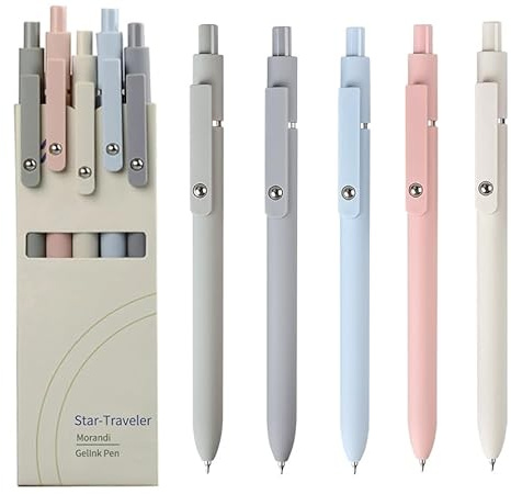 SoftcuteLee 5Pcs Gel Pens, 0.5mm Black Ink Fine Point Smooth Writing Pens, High-End Series Retractable Pens for Journaling Note Taking, Cute Office School Supplies Gifts for Women (Morandi)