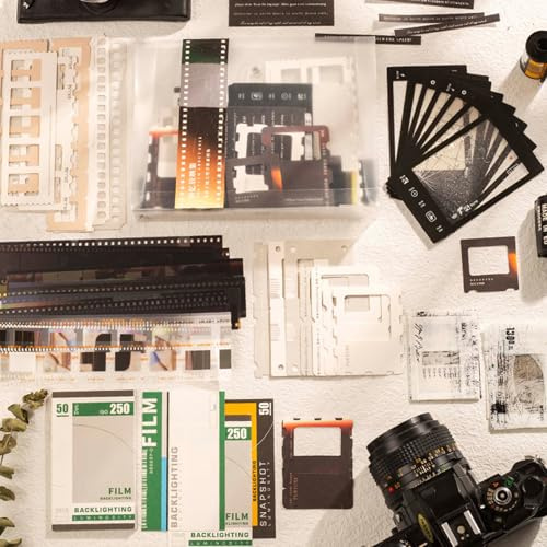 CIATBYYJ Kit di 94 adesivi per scrapbooking a tema fotografico, film vintage per scrapbooking, kit di forniture impermeabili per album di ritagli, forniture vintage per diari, collage, agenda