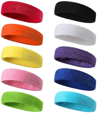 10 diademas para hombre y mujer, banda elástica para el sudor, de algodón, absorbe la humedad, absorbe el sudor, bandas de rizo de algodón para atléticos