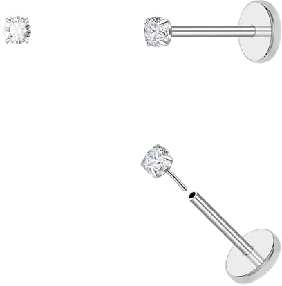 20G Titan Piercing Ohr Ohrringe Gold Silber Gewindeloses Flatback Hypoallergene Medizinische Ohrstecker für Damen Herren Klein Nasenpiercing Stecker Helix Tragus Medusa Labret Piercing
