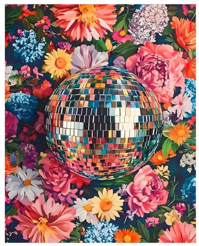 Daisen Art Peinture Numero Adulte Fleurs, Peinture Par Numero Adulte Fleurs, DIY Peinture Acrylique Pour Adultes Débutants, Disco Paint by Numbers for Adults 40×50cm