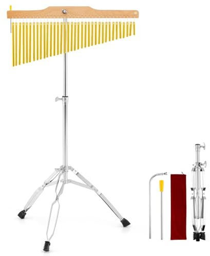 COSTWAY Campane a 36 Barre, Campane Tubolari a Fila Singola con Supporto per Treppiede Pieghevole e Regolabile, Bacchetta e Borsa da Trasporto, Strumento a Percussione Portatile per Adulti
