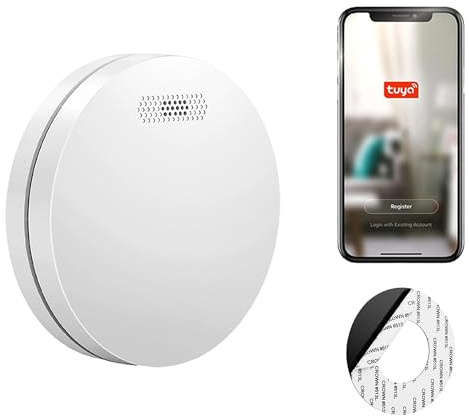 SAVS SM11W Rauchmelder WLAN – 10 Jahre Batterie – Smart kompatibel mit Tuya App - Extra flaches Design – Feuermelder WiFi – Montage ohne Bohren