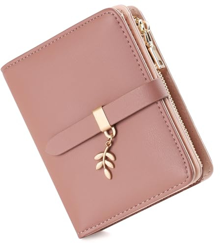 RRANCharltu Portefeuille Femme Cuir Porte Monnaie Petit RFID,Rosefoncé | Portefeuilles et Porte-Cartes,Fermeture éclair Poche à Monnaie,Fenêtre ID,Pendentif Feuille,Simili Cuir,Voyages,Cadeaux