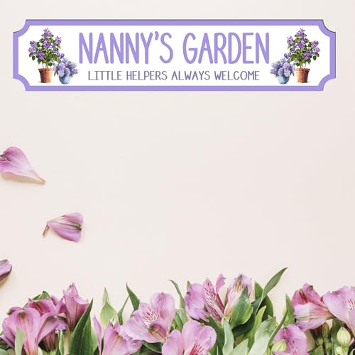 Personalised Grandma's Garden Street Sign Plaque – Custom Name Garden Decor Handmade Home Wall Sign Gift for Grandma, Nanny, Mum Outdoor Garden Sign (Purple, MDF Wood - Extra Large 590mm x 130mm)
