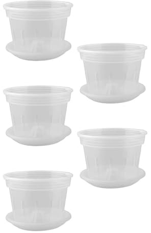 Wlinfetity Confezione da 5 vasi in plastica trasparente per orchidee con fori e piattini, per la cura delle piante di casa e giardino