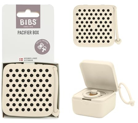 Caja con correa para chupete BIBS Polka Dots. Broche para chupete y caja esterilizadora. Material de calidad alimentaria libre de BPA 100% - Ivory