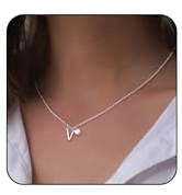 Valentines Womens Sterling Silver Initial Heart Necklace Gifts for Ladies Teenage Girls Personalised Name Letter V Pendant Silver Jewellery Anniversary Birthday Presents for Teen Girls 15 16 17 18