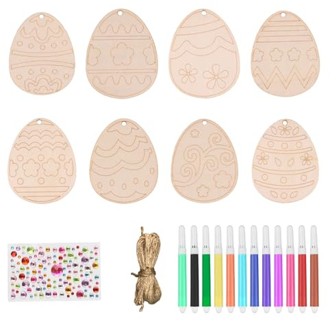 Ajsdvog Easter Wooden Crafts Kit –24 Sets DIY Wood Ornaments & Paintable Wooden Egg Decorations, Perfect Easter Party Supplies, Spring Arts & Crafts Activity for Home, Garden & Classroom Decor