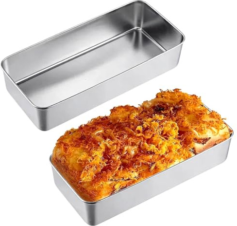 MFSKJELF 2 Pcs 3lb Loaf Tin, Stainless Steel Large Bread Loaf Pan for Baking Banana Bread, Cake, Loaves, Lasagna, 33 × 15 × 6.7cm, Easy Clean & Dishwasher Safe
