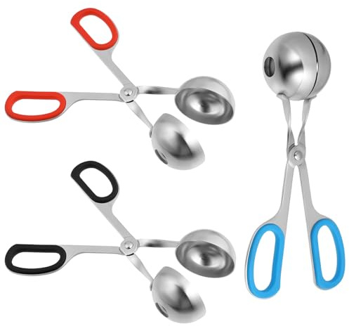 STOBAZA Cuillère à Boulettes de Viande en Acier Inoxydable 304, Lot de 3 Grandes Pinces Colorées, Ustensile Multifonction pour Boulettes, Cake Pops et Biscuits, Accessoire la Cuisine