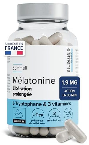 Mélatonine 1,9mg Hautement Dosée - Endormissement Rapide & Nuit Réparatrice | Sans Accoutumance - Avec L-tryptophane, B6, B9 & B3 - Sommeil Adulte - 60 Gélules Végétales & Vegan - Beyond Elements