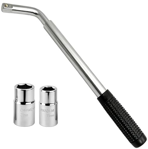 Llave telescópica para rueda, soporte universal para rueda de coche, llave telescópica, herramienta de neumático extensible con enchufes reversibles de 17/19 mm y 21/23 mm, mango extensible de 35-55