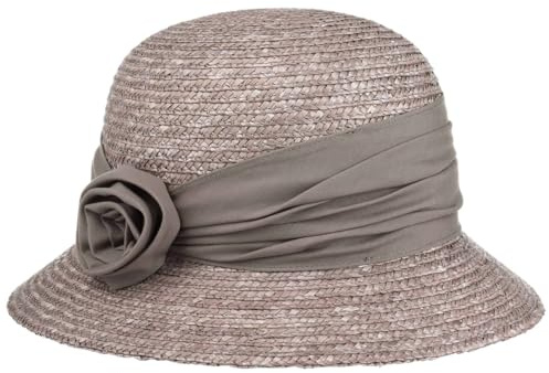 Seeberger Kassida Stroh Sommerhut Damen - Damenhut Blütendekoration Sonnenhut mit Ripsband Frühling-Sommer Sommer