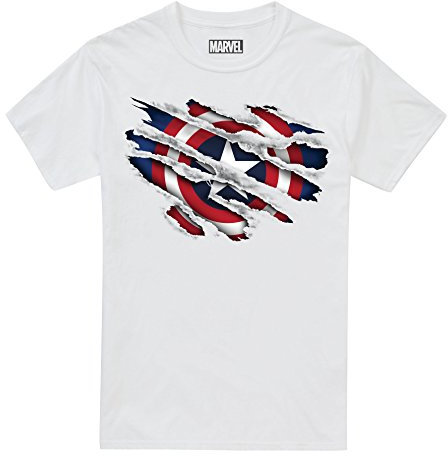 Marvel Captain America Torn T-Shirt, White, 9-10 Anni Boy's