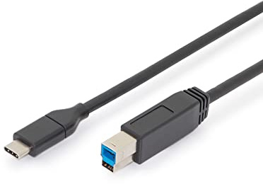 DIGITUS USB 3.2 Gen1 Kabel – 1.8 m – USB-C zu Typ-B – 5 Gbps – für Drucker, Scanner, Festplattengehäuse, Hubs – Schwarz