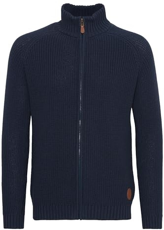 Solid Xenos Men's Cardigan Chunky Knit Jacket with Funnel Neck Made of 100% Cotton, Size:XL, Colour:Insignia Blue (1991)