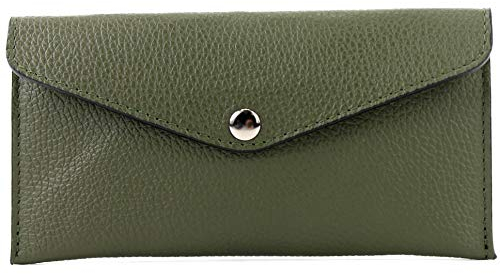 modamoda de - P03 - ital. Damen Portemonnaie Echtleder lang, Farbe:Olivgrün dunkel