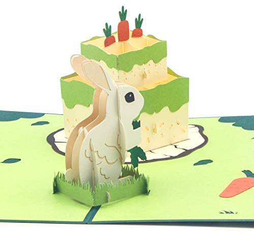 Ribbli Hasenkuchen, handgefertigte 3D-Pop-Up-Karte, Hasenkarte, Geburtstagskarten für sie, Frauen, Mutter, Ehefrau, Schwester, Tochter, Oma, Freund, mit Umschlag