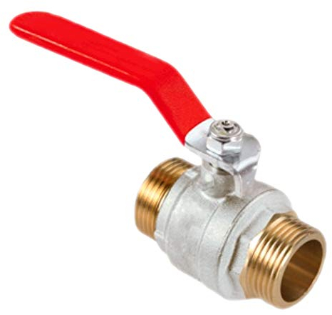 Kugelhahn 1 Zoll Außengewinde AG x AG DN25 Anschluss aus Messing vernickelt mit Stahlhebelgriff rot Druck PN32 Absperr Kugel Ventil Hahn Wasser Heizung Druckluft