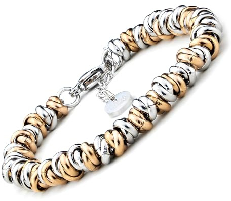 SAGA GIOIELLI - Pulsera Mujer en Acero Inoxidable Entrelazado, Regalos Originales para Mujer, Niña, Chica, Madre, Amiga, Brazalete Ajustable De 17,5 a 20,5 cm