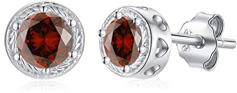 Qings Pendientes Piedras de Nacimiento para Mujer Plata de Ley 925 Pequeños Pendientes Birthstone con Circonita Regalos de Joyería para Cumpleaños