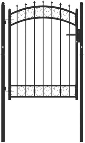vidaXL Zauntor mit Spitzen Gartentor Gartentür Hoftor Gartenpforte Hoftür Zauntür Gartenzaun Tor Tür Pforte Metalltor Stahl 100x125cm Schwarz