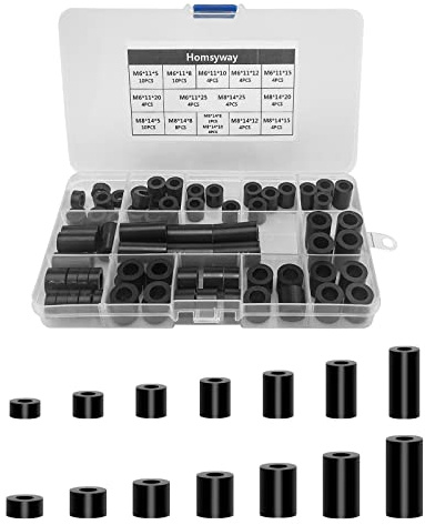80pcs ABS Round Spacer Washer Assortment Kit Isolation Spacer, for M6,M8 Screws Nylon Non Threaded Column Standoff Support Spacer, with Storage Box (Black)