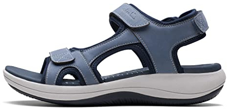 Clarks Women's Mira Bay Flat Sandal, Denim Blue Textile, 6 UK Wide
