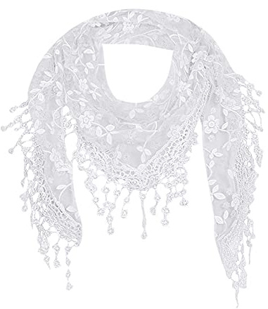 Generisch Damen Schal Lace Tücher Halstuch Dreieck Schals Zarter Rundschal Spitze Quasten Schal Tuch Dreieckstuch Damen Frauen Spitze Quasten Schal Dreieckstuch Dreieckshalstuch Spitzenborte