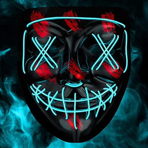 Balinco LED Maske mit 3 Leuchtmodi - perfekt für Techno DJ | Halloween | Cosplay | Karneval | Gruselmaske | Neon Maske | als Ergänzung zum Horror Kostüm