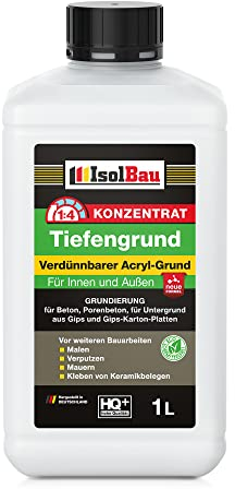 Isolbau 1 L Tiefengrund Konzentrat 1:4 - Verdünnbarer Acryl-Grund, Haftgrund für Innen & Außen - Grundierung für Beton, Putz, Gips uvm