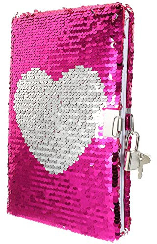 Operitacx Cuaderno De Lentejuelas Infantil Candado Material Escolar Brillante Cuaderno Reversible Para Niñas Para Diario y Anotaciones Casa o Escuela