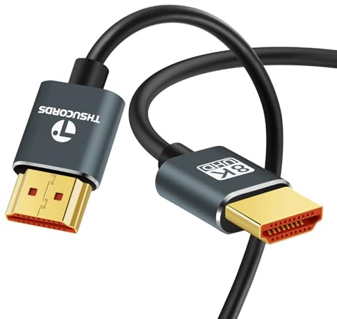 Thsucords Ultratunn 8K 4K HDMI Kabel 2M, Smal Flexibel mjuk höghastighet HDMI 2.1 stöd 4K@120Hz 8K@60Hz 48 Gbps kompatibel med Roku TV/HDTV/PS7/Blu-ray