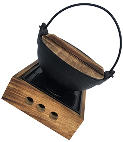 BESTonZON Marmite Shabu Japonaise Fonte Avec Support Bois Pot à Ragoût Authentique Fer Pour Cuisine Maison Répartition Uniforme Chaleur Et Poignée Antibrûlure Pratique