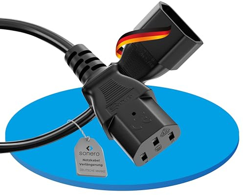 Sonero® Euro nätkabelförlängning, strömkabel för apparater, IEC C13-kontakt till IEC C14-uttag, 2,00 m, svart