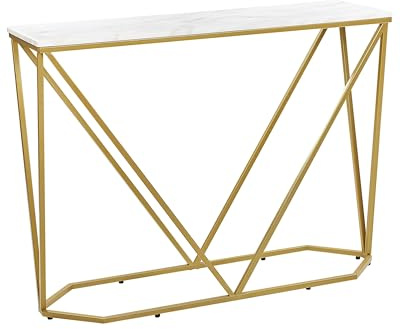 Beliani Consola Blanco Dorado 100 x 30 cm MDF Efecto mármol Dormitorio recibidor Hazen