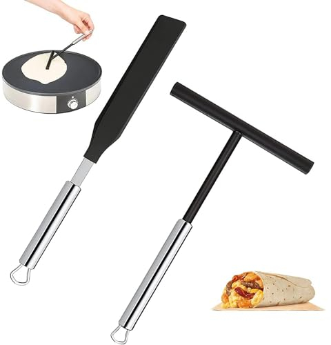 WEIWUXIAN 2 Piezas Crepe y Esparcidor, Accesorios para Crepes, Espatula Crepes, Crepes de Acero Inoxidable con Espátula para Cocinar en la Cocina Familiar Juego