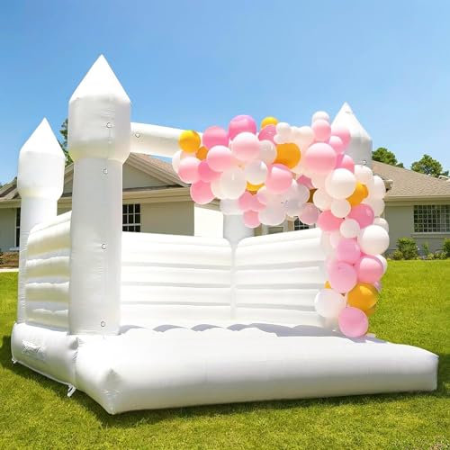 Castillo Hinchable Blanco con Soplador, Trampolín, Castillo Hinchable Interior Exterior para Boda Fiesta Cumpleaños,400x350x300cm