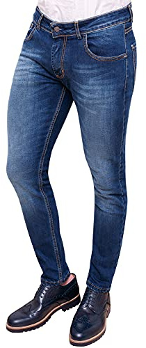 Evoga Jeans Uomo Pantaloni Slim Fit Aderenti Blu Denim Casual in Cotone (52, #C1 Blu Denim)