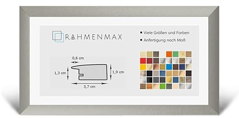 RahmenMax® Toskana Bilderrahmen Holz 40x100 cm zum Aufhängen/Bilderrahmen Maßanfertigung möglich/MDF Posterrahmen/Bilder Rahmen in Silber Matt Dekor mit Acrylglas/Puzzle Rahmen