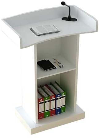 asdchZen Podiumsständer Aus Holz, Rednerpult, Büro-Rednerpulte/Stehpult Mit 2 Etagen Stauraum, Breite Lesefläche, Computer-Buchhalter (Weiß)