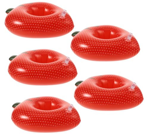ibasenice 5piezas Soporte Flotante para Bebidas Inflable Forma De Fresa Mat De Bebidas De PVC para Fiestas La Piscina y Playa
